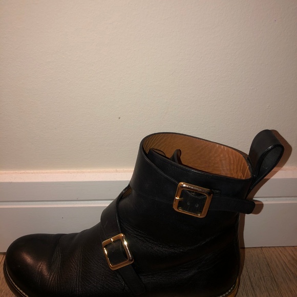Chloe Black Leather Gold Double Buckle Boots - Picture 4 of 4